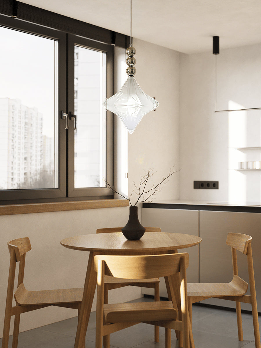 Art Deco Star Pendant Light - Frosted Glass Pendant with Geometric Style - Astris Elara | Esilora