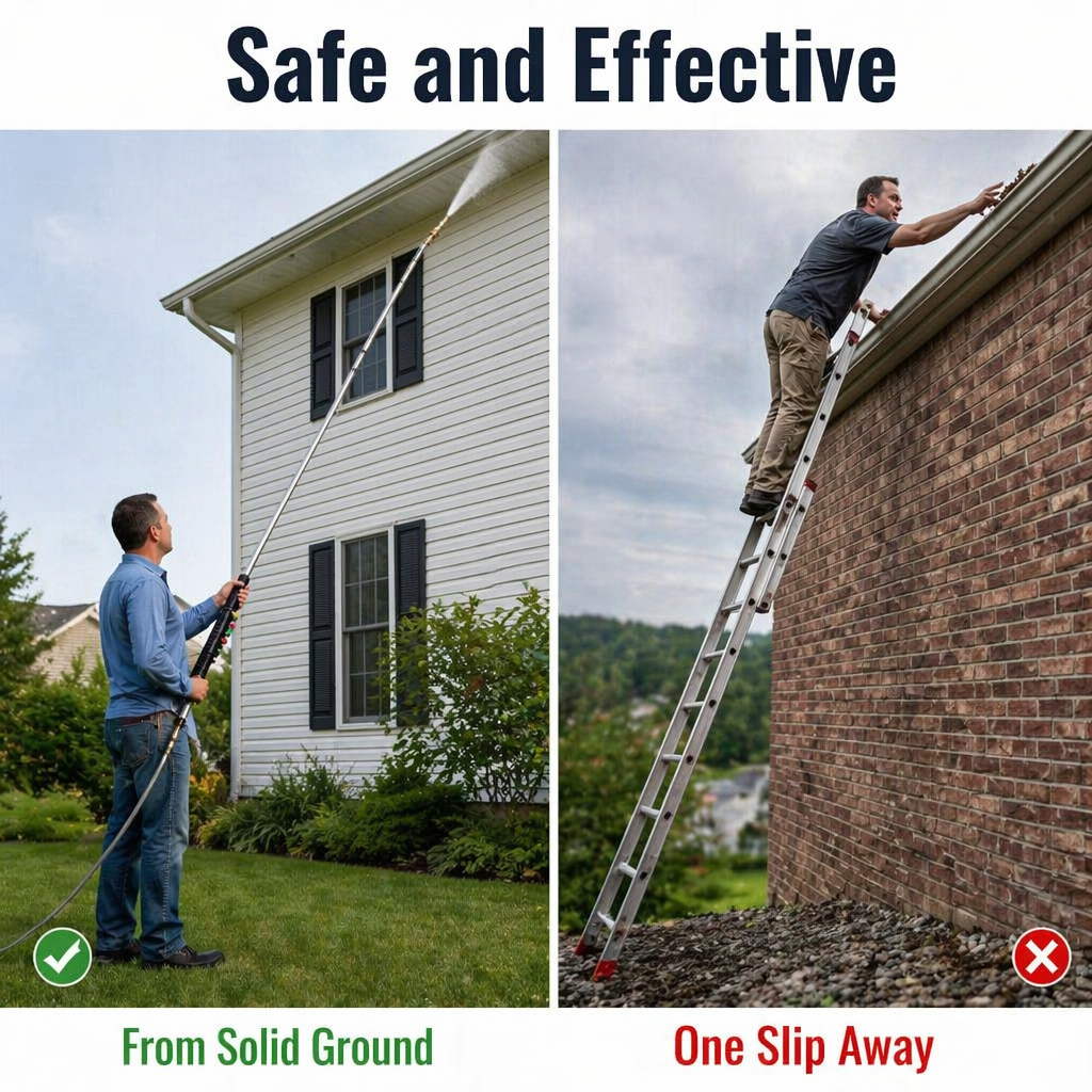SkySweep — Blast Gutters, Siding & Second-Story Grime Without Climbing a Ladder - Esilora