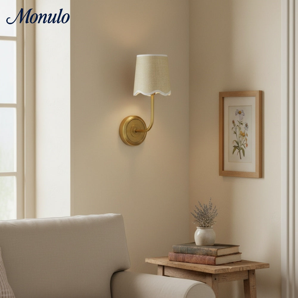 Glissum Modern Curved Metal Wall Lamp with Soft Fabric Shade for Living Room and Hallway | Esilora