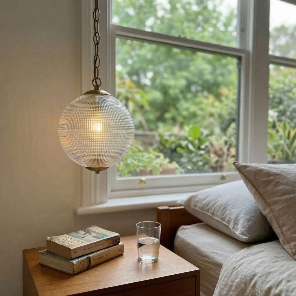 Lampada a sospensione Globe in vetro scanalato – Lampada da soffitto Globe vintage | Esilora