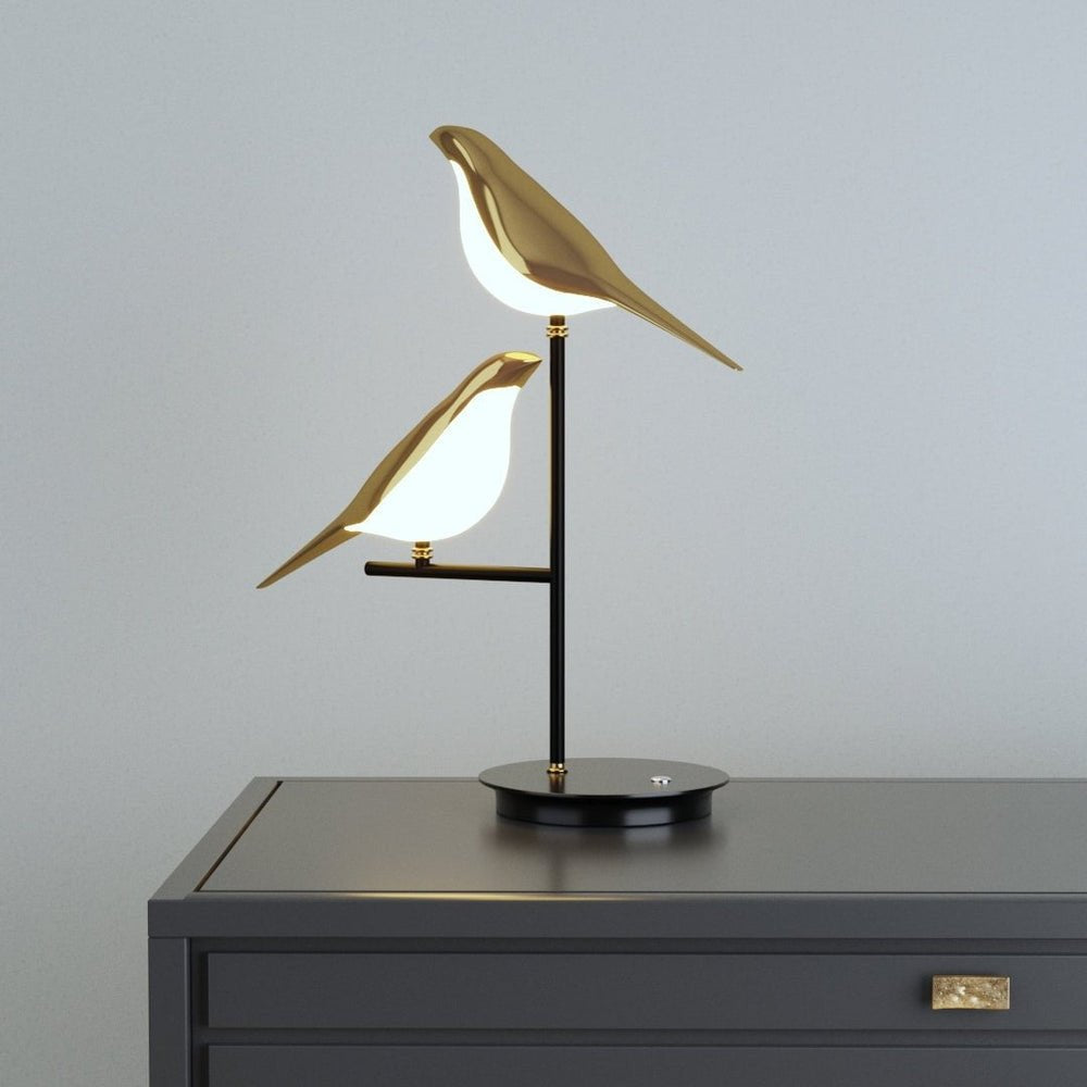 LED Table Lamp — Gold Bird Detail, Modern Design