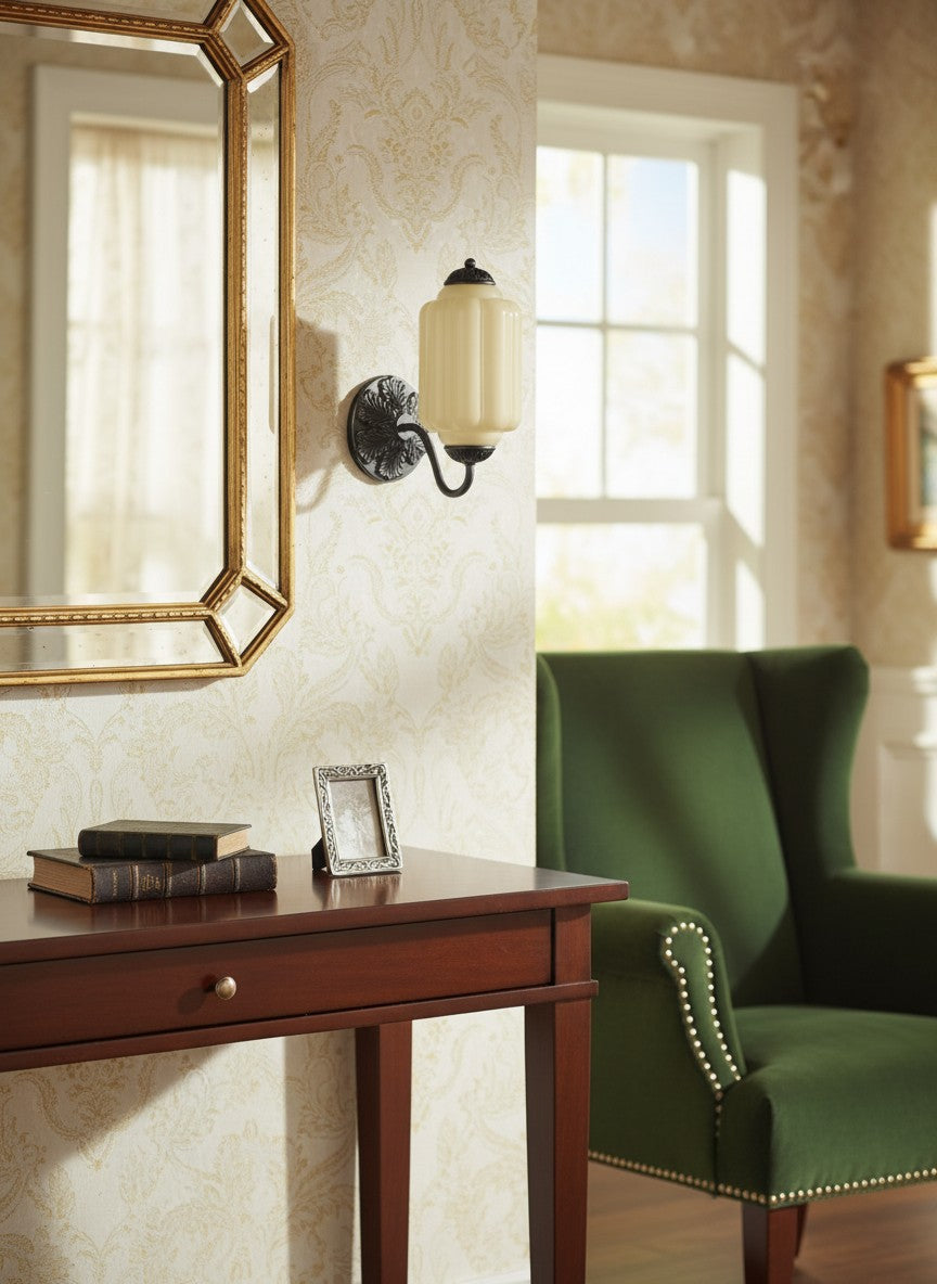 Vintage Milk Glass Sconce Bedside Hallway Eloise Wall Sconce | Esilora
