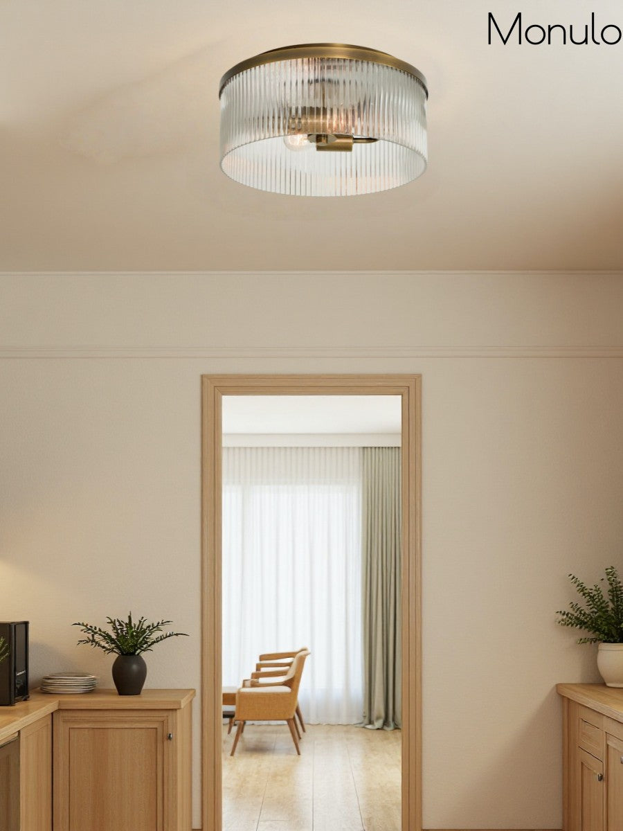 Bravira Elegant Ribbed Glass Flush-Mount Ceiling Light – Modern Low-Profile Fixture for Bedroom | Esilora
