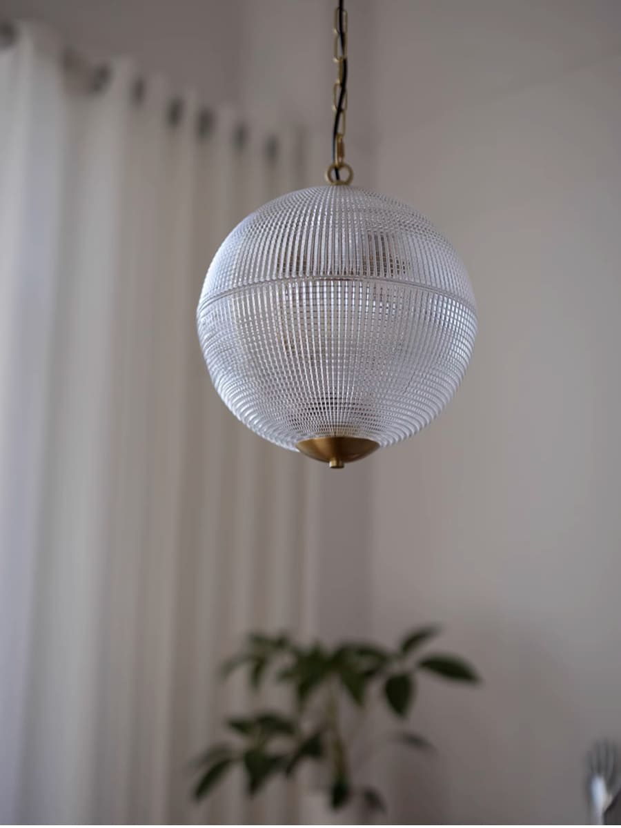 Lampada a sospensione Globe in vetro scanalato – Lampada da soffitto Globe vintage | Esilora