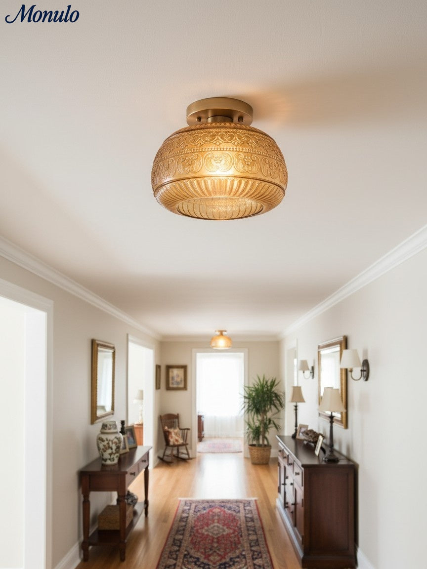 Vintage Glass Globe Ceiling Light - Textured Semi Flush for Any Room | Esilora