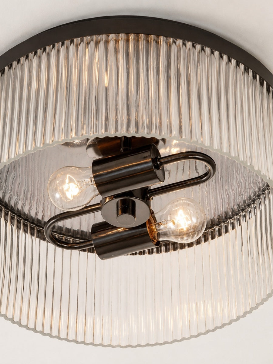 Bravira Elegant Ribbed Glass Flush-Mount Ceiling Light – Modern Low-Profile Fixture for Bedroom | Esilora