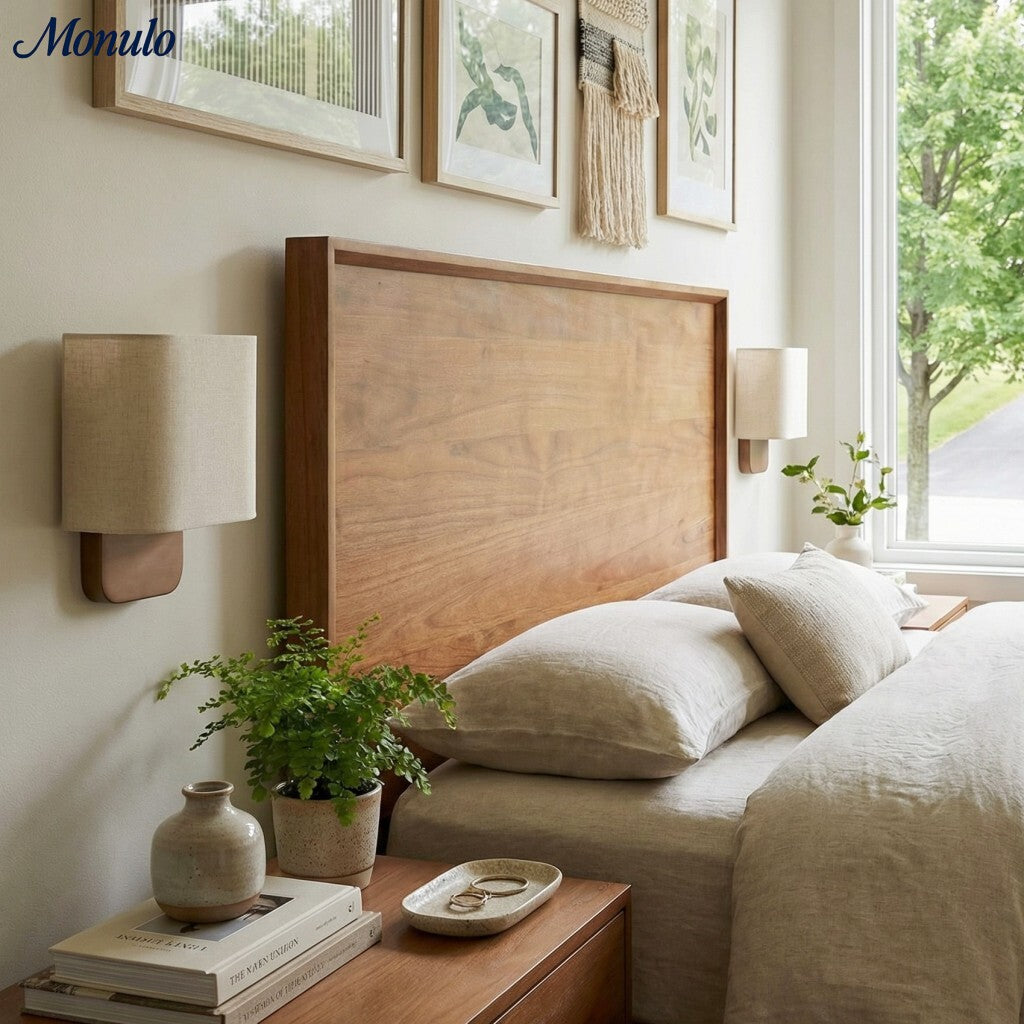 Nolvara Aleena Soft Fabric Luxe Metal Fabric Wall Sconce for Bedroom Reading Light | Esilora