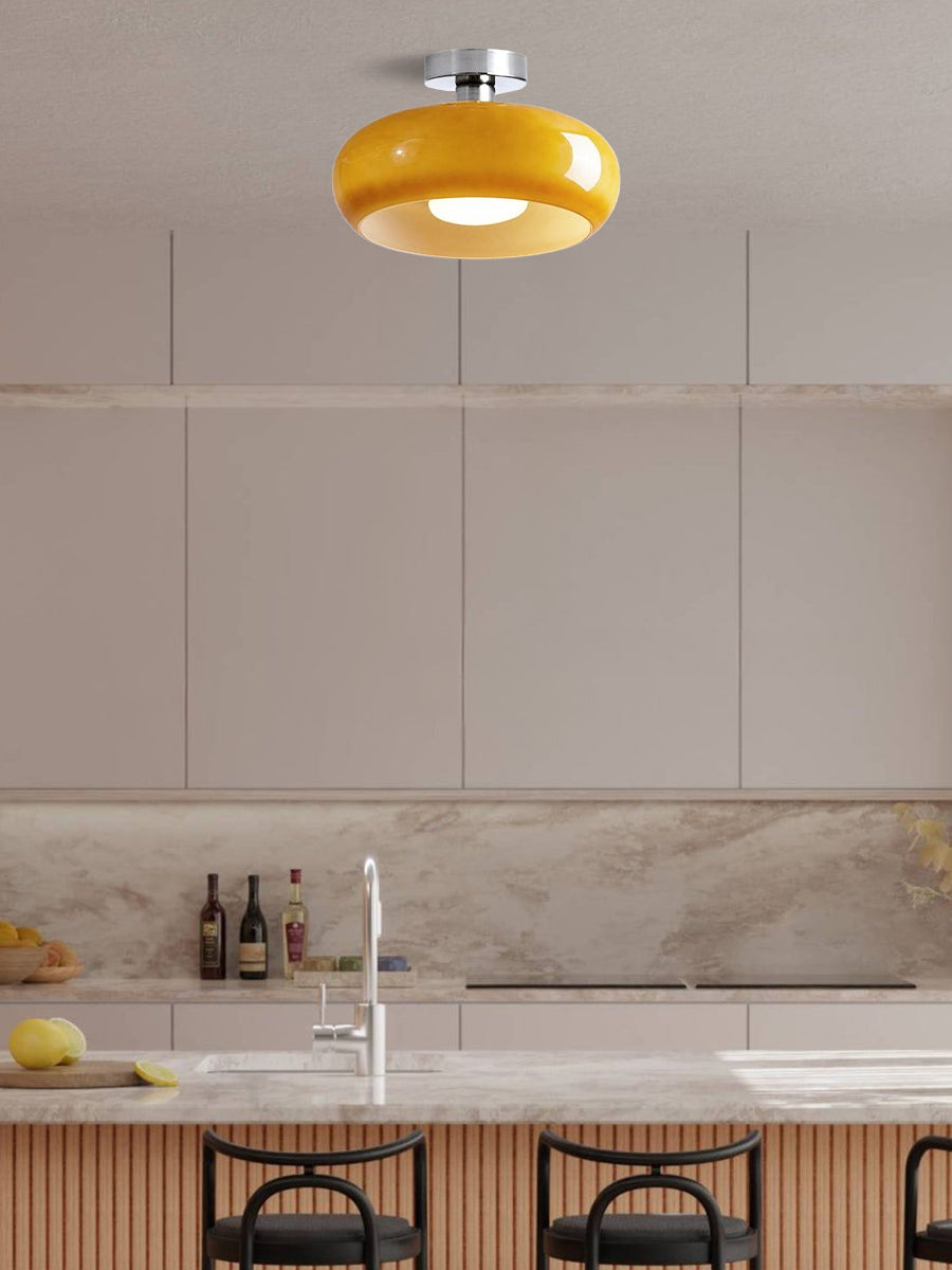 Retro Brass Bauhaus Glass Disc Ceiling Lamp | Esilora