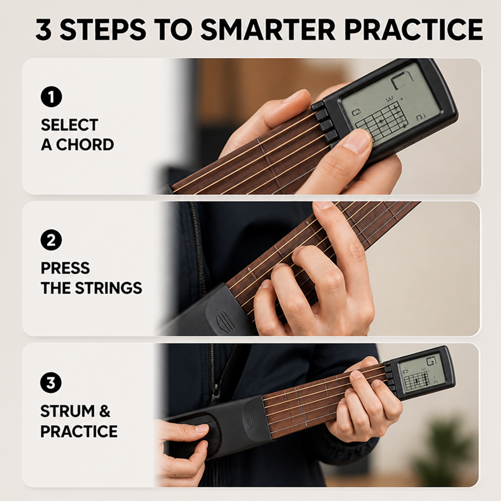 StrumEase — Transform Spare Moments into Confident, Quiet Guitar Mastery - Esilora