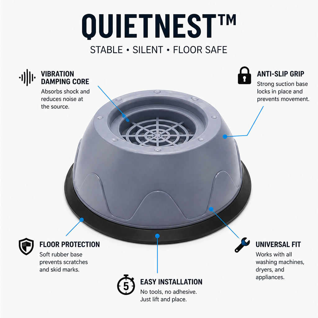 QuietNest — Turn Your Loud, Shaking Laundry into a Peaceful, Scratch-Free Sanctuary - Esilora