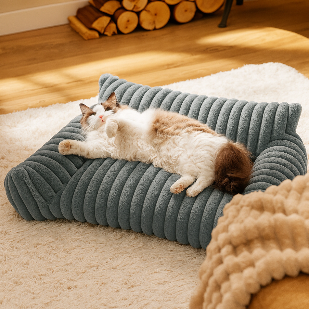 LuxePlush 猫用ソファベッド - 高くなった側面、取り外し可能なカバー