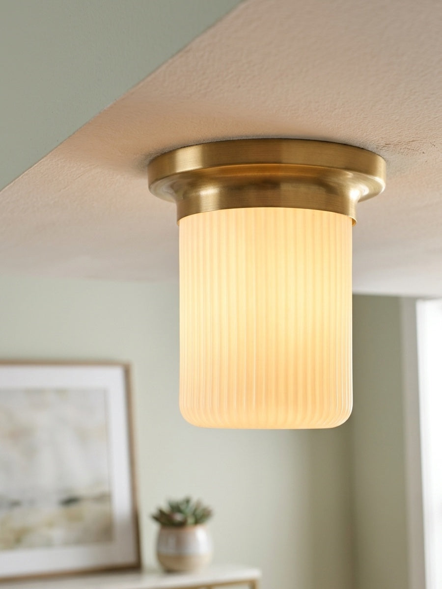 Rivora Textured Ribbed Glass Flush Ceiling Light — Elegant Low-Profile Fixture for Entryways | Esilora