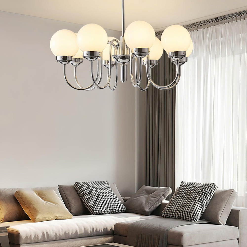 Javina Glass Cluster Chandelier - Iron Rounded Globe Modern Fixture for Dining Room and Living Rooms | Esilora
