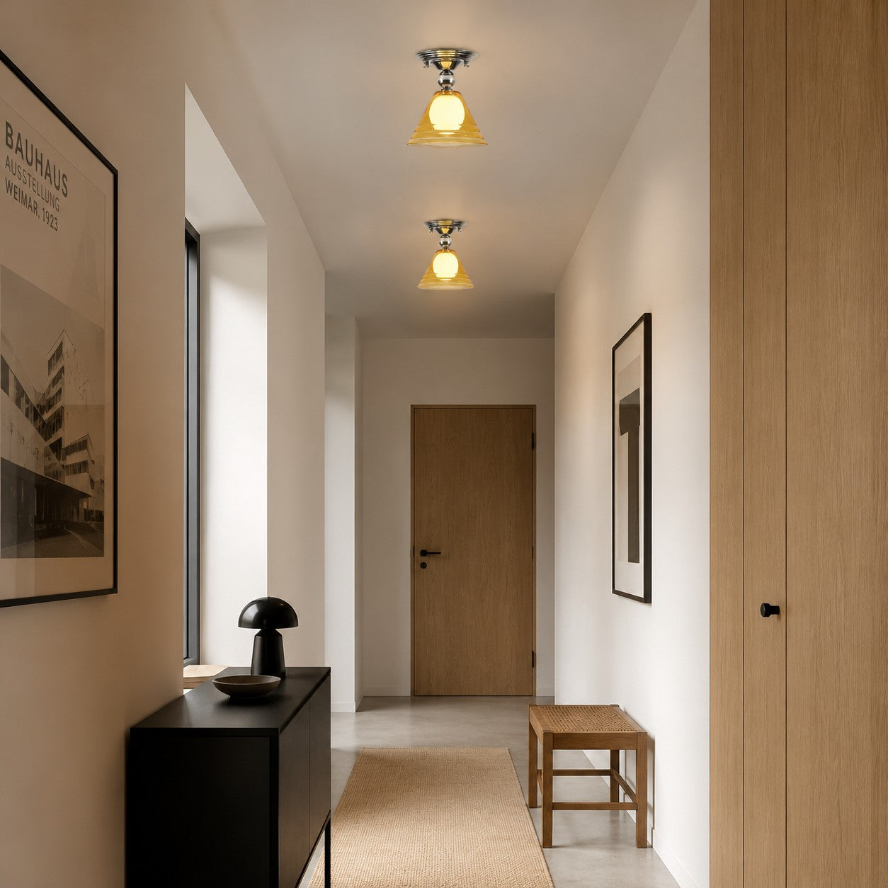 Jasnożółta szklana lampa sufitowa z chromowaną podsufitką | Esilora