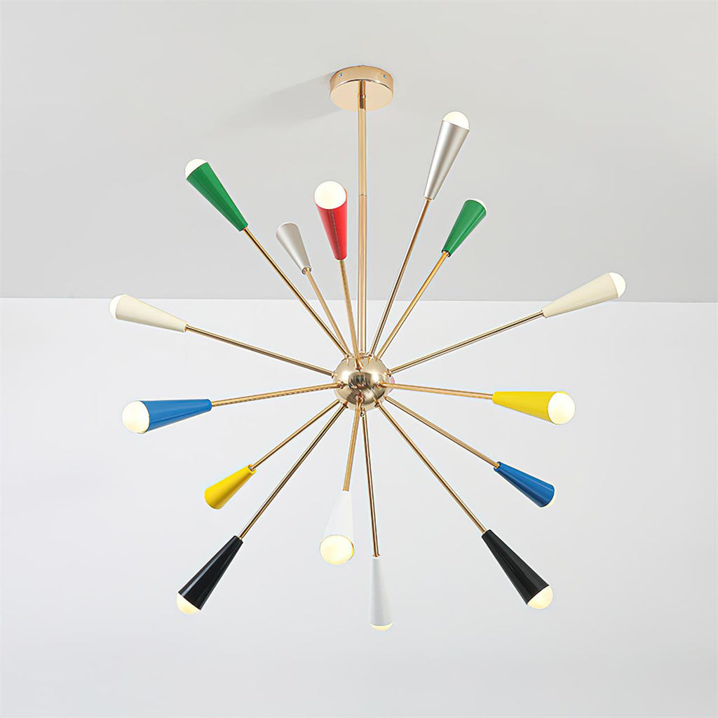 Ivoran Fireworks Chandelier - Gold Metal Sputnik Cone Shade Mid Century Light for Dining Room | Esilora