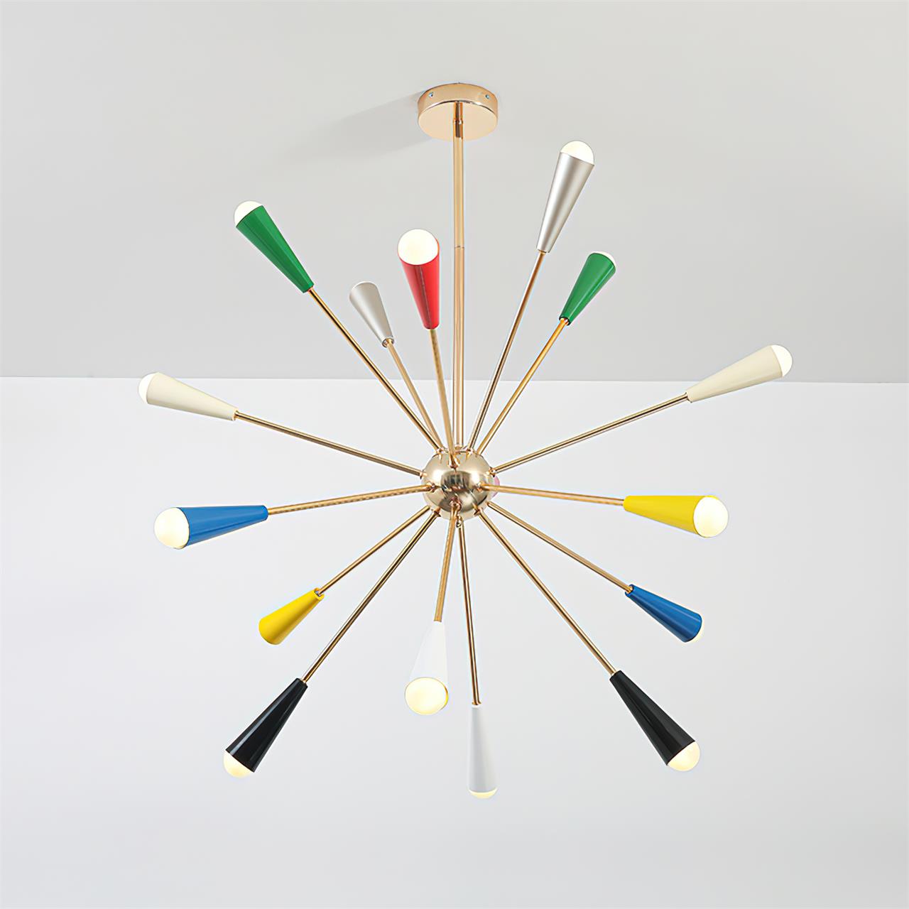 Ivoran Fireworks Chandelier - Gold Metal Sputnik Cone Shade Mid Century Light for Dining Room | Esilora