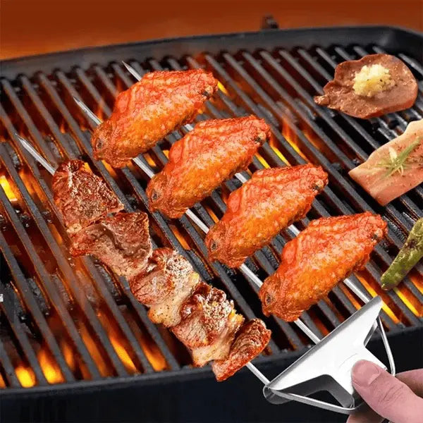 Nerezová jehla na BBQ | Dvouzubé provedení | Posuvná škrabka pro snadné čištění | SpießPro – Esilora