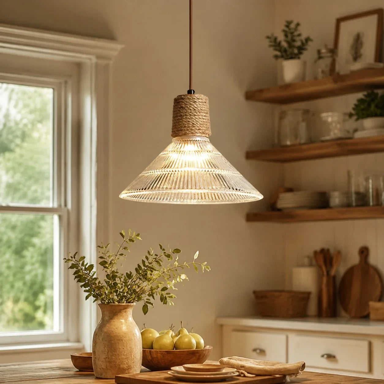 Rustic Woven Rope Glass Pendant Light Collection | Esilora