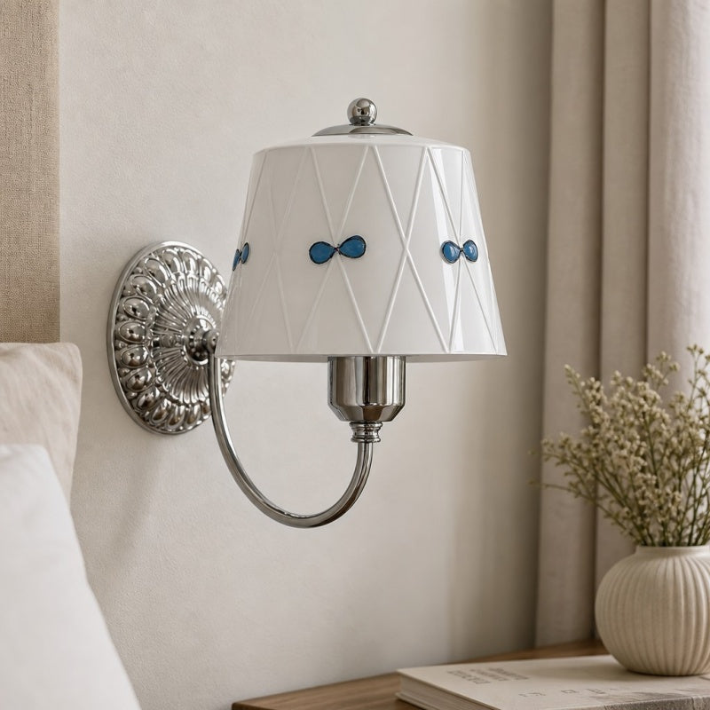 Kallera Billa Bow Knot Glass Wall Sconce - French Vintage Metal and Glass Wall Lamp for Bedroom and Hallway | Esilora