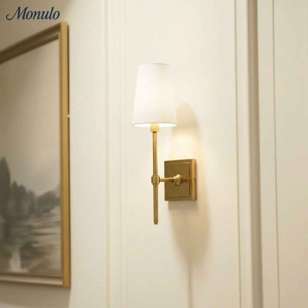 Rowan Elegant White-Linen Shade Wall Lamp – Retro Metal Wall Light for Bedroom & Hallway | Esilora