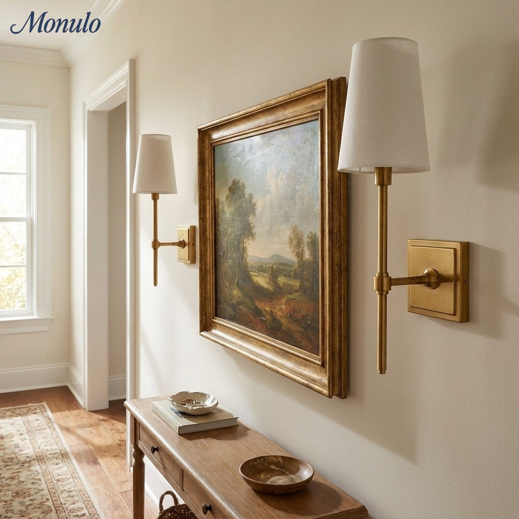 Rowan Elegant White-Linen Shade Wall Lamp – Retro Metal Wall Light for Bedroom & Hallway | Esilora