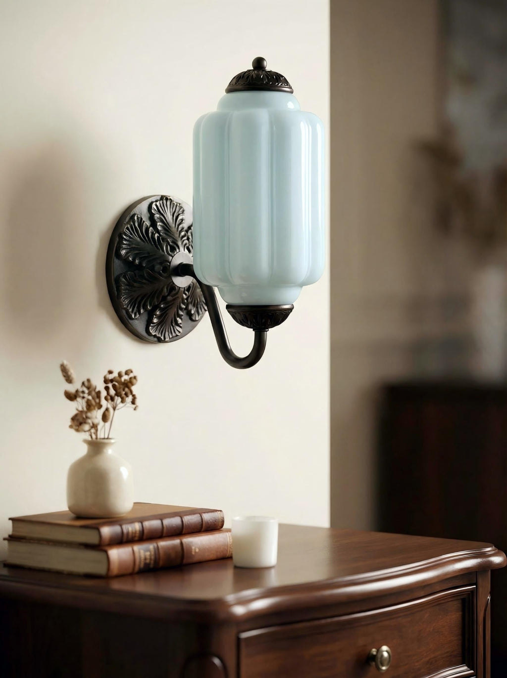 Vintage Milk Glass Sconce Bedside Hallway Eloise Wall Sconce | Esilora