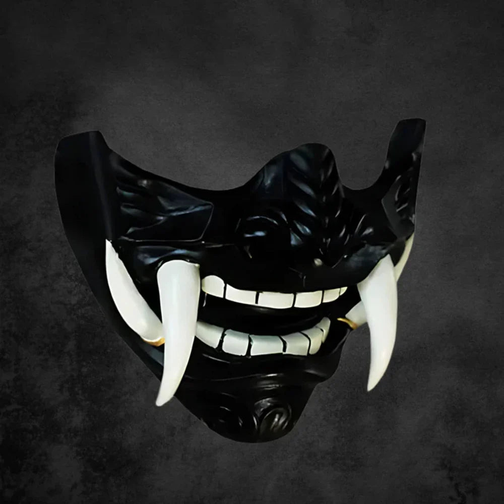 Mască japoneză Oni, tip jumătate de mască - mască facială ușoară din latex, în stil samurai