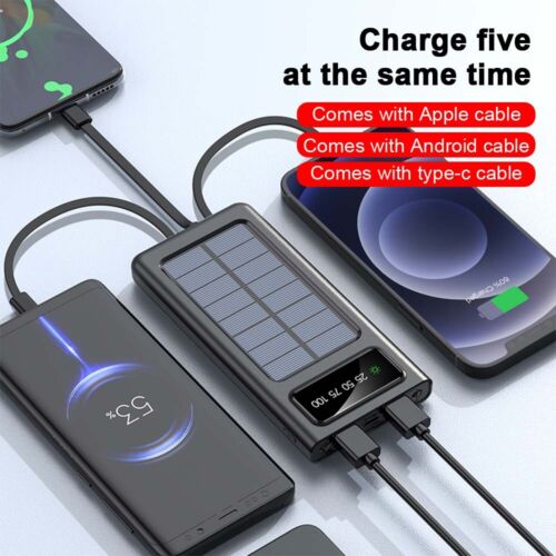 شاحن شمسي بسعة 30000 مللي أمبير في الساعة مع 4 منافذ USB وكابلات مدمجة - Esilora
