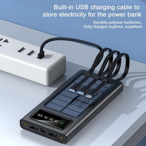 شاحن شمسي بسعة 30000 مللي أمبير في الساعة مع 4 منافذ USB وكابلات مدمجة - Esilora