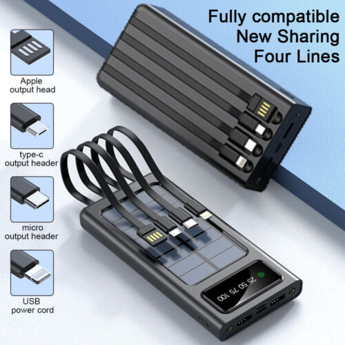 شاحن شمسي بسعة 30000 مللي أمبير في الساعة مع 4 منافذ USB وكابلات مدمجة - Esilora