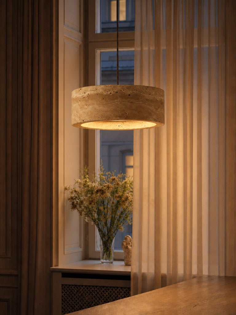 Kairis Travertine Natural Stone Pendant Light - Vintage Style Lighting for Dining and Living Spaces | Esilora