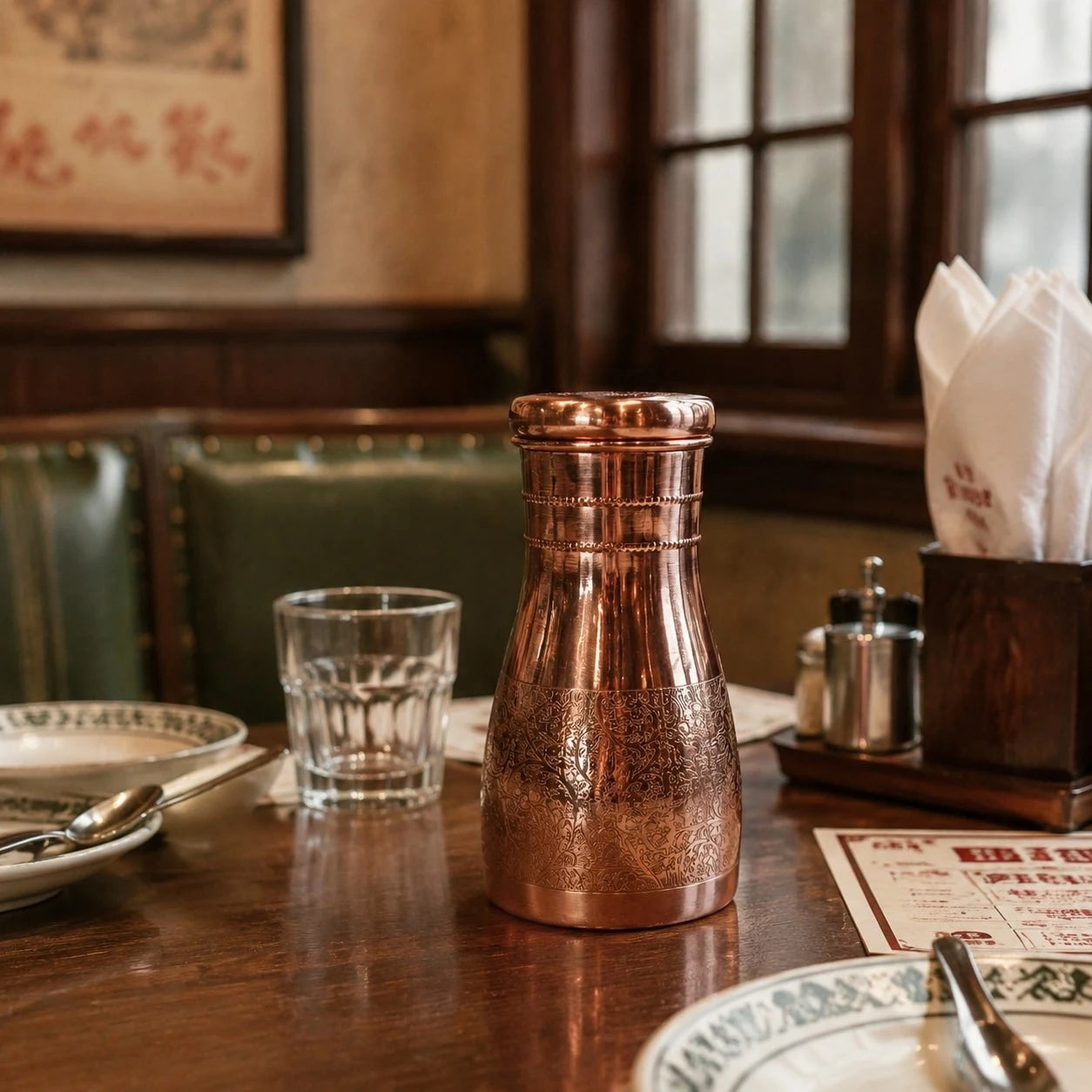 Handcrafted Hammered Copper Water Kettle Set | Esilora