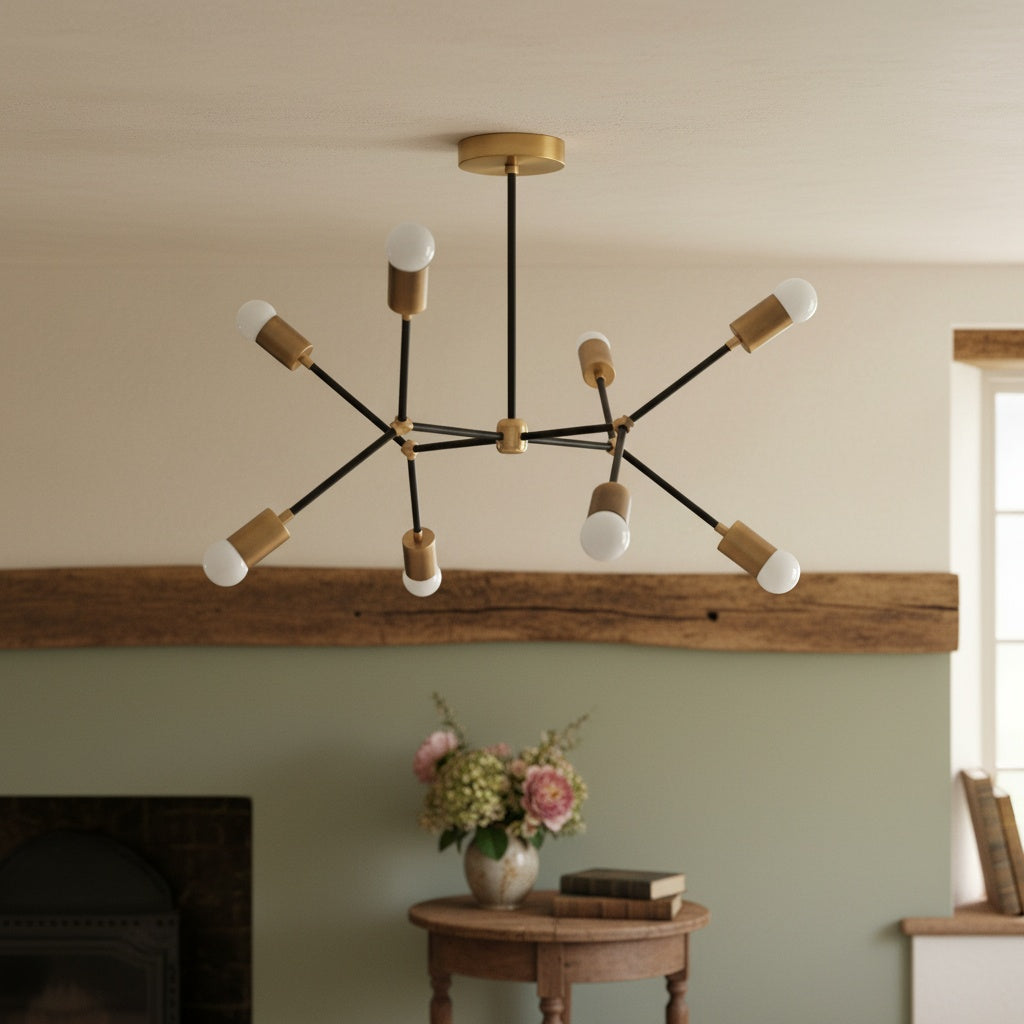 Mobilux Line Geometric Chandelier – Modern Metal Light for Bedroom | Esilora