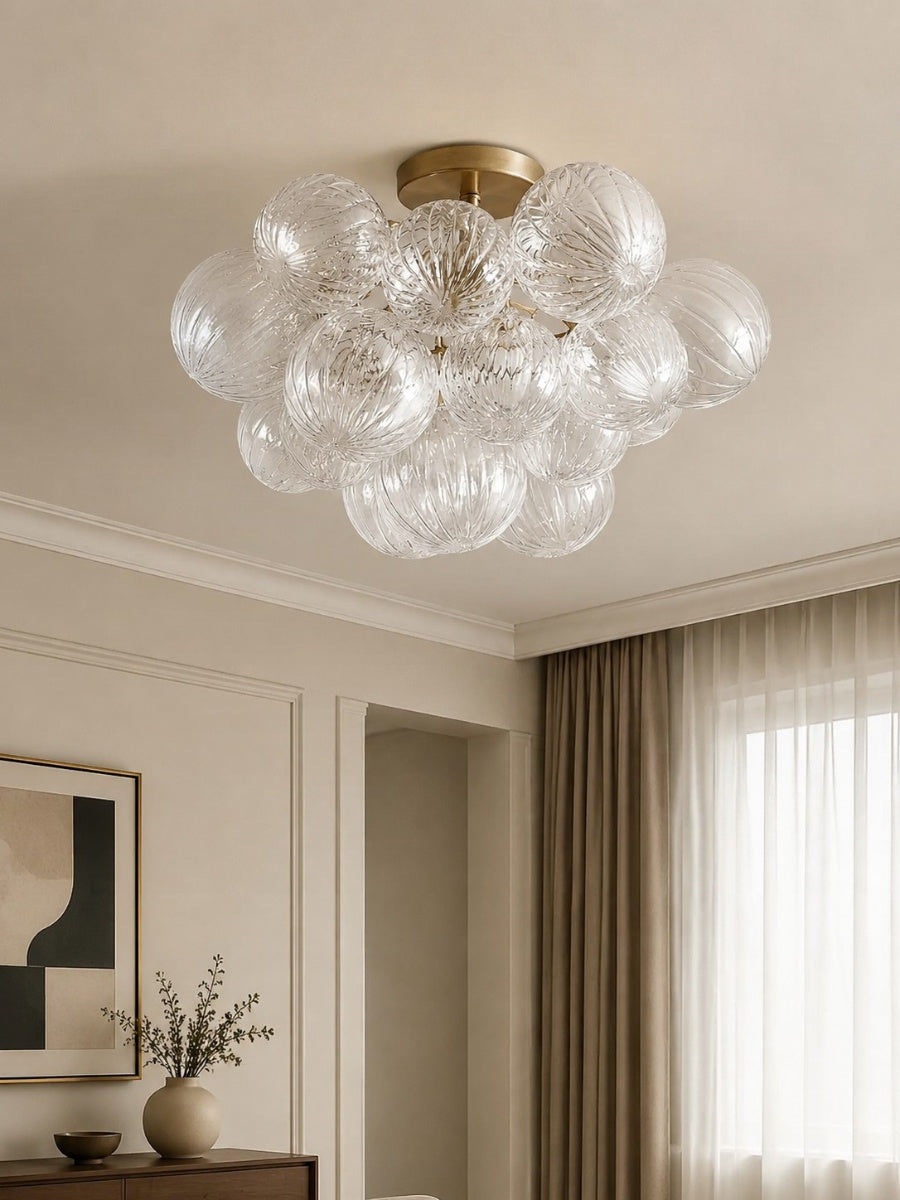 Bravira Elegant Ribbed Glass Flush-Mount Ceiling Light – Modern Low-Profile Fixture for Bedroom | Esilora