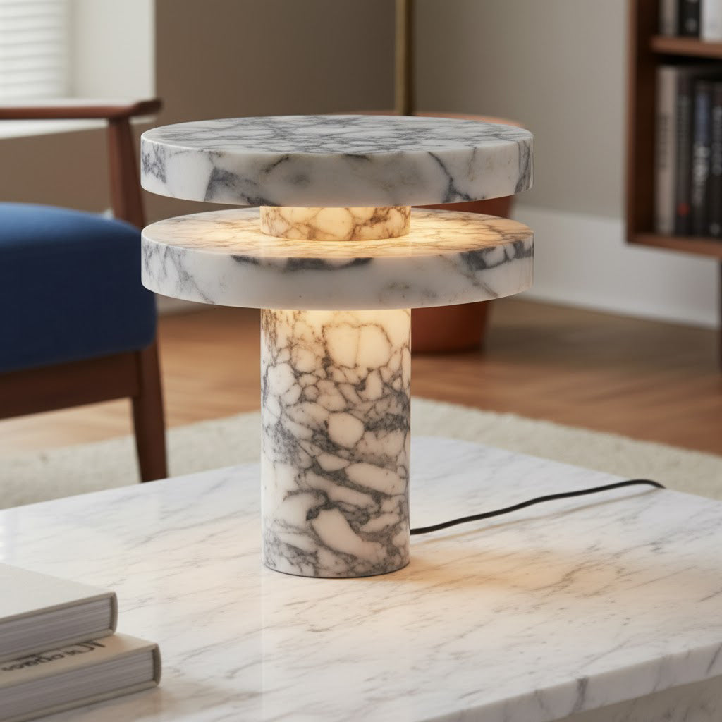 Modern Sculptural Table Lamp with Cylindrical Base Design for Bedroom Bedside and Living Room Use | Esilora