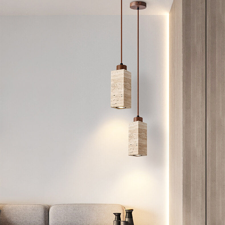 Wabi Sabi Solid Wood Travertine Stone Pendant Light M37 | Esilora