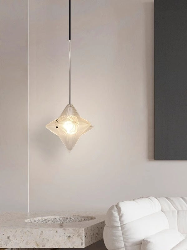 Art Deco Star Pendant Light - Frosted Glass Pendant with Geometric Style - Astris Elara | Esilora