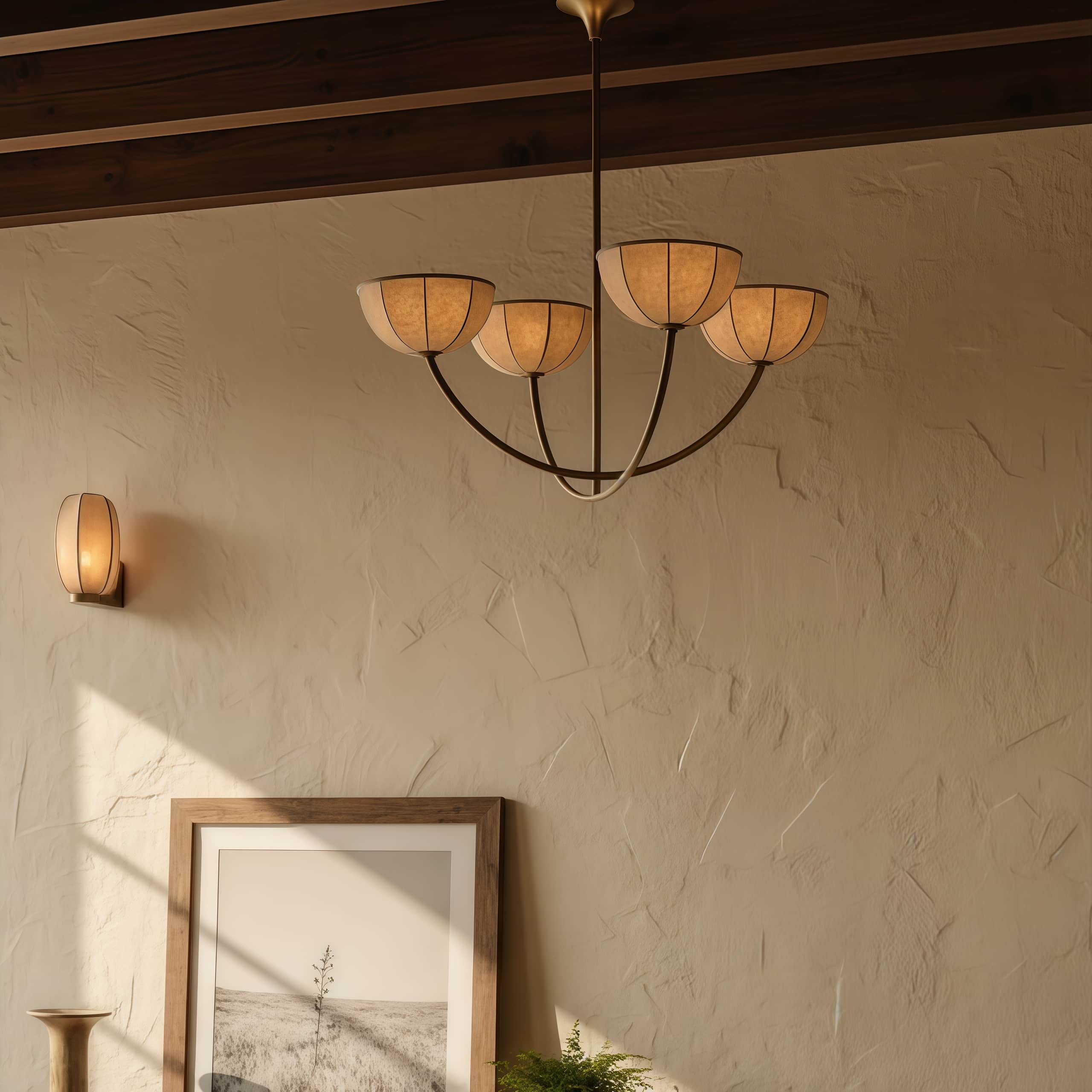 Loomis Linen Wrapped Shade Brass Pendant - Modern Living Room Lighting | Esilora