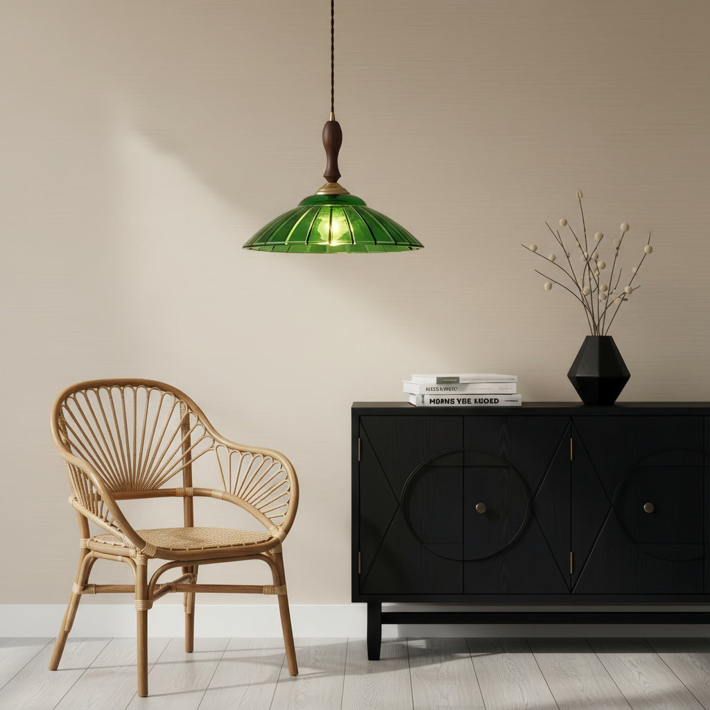 Elunaris Vintage Trumpet Shape Pendant Light with Green Glass Shade for Dining Room | Esilora