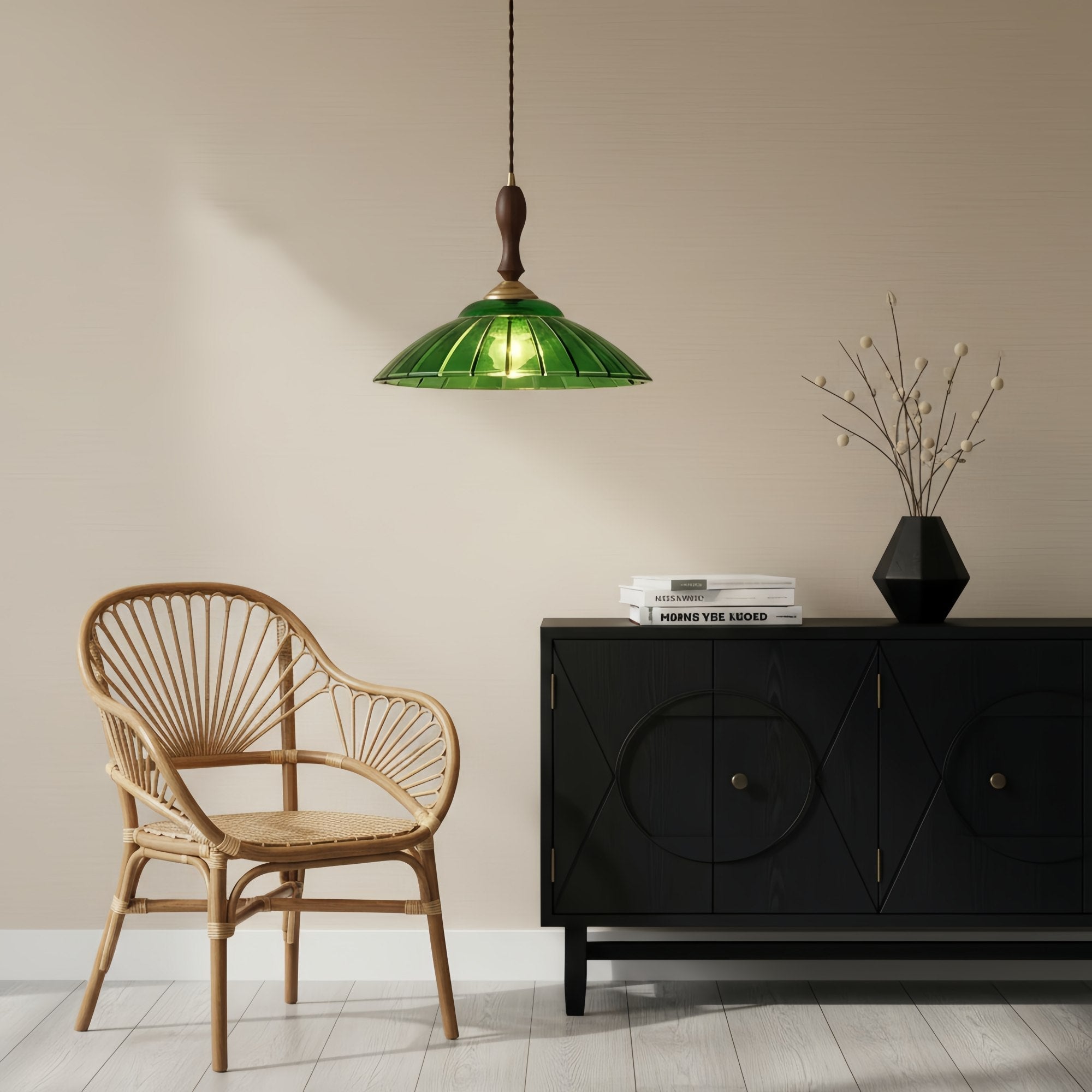 Elunaris Vintage Trumpet Shape Pendant Light with Green Glass Shade for Dining Room | Esilora