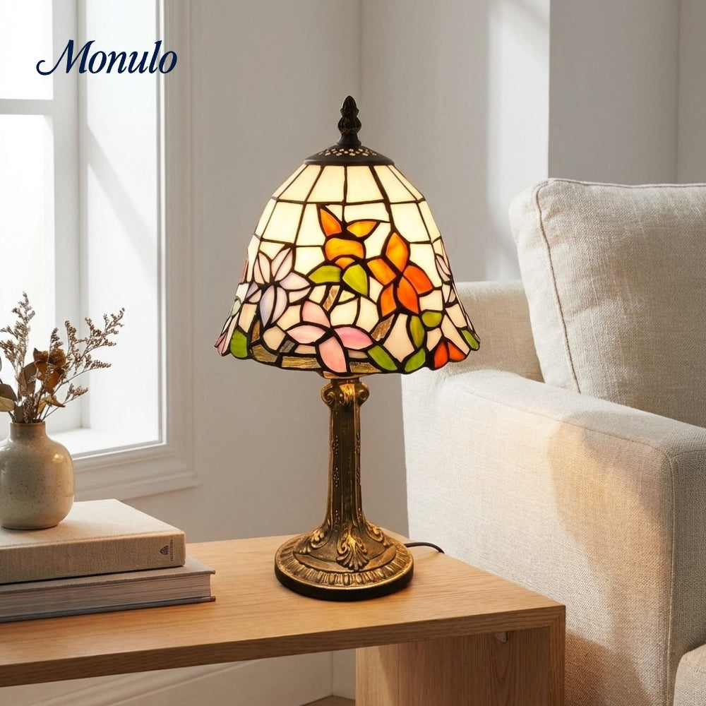 Vintagia Vibrant Tiffany Table Lamp with Stained Glass Design - Elegant Vintage Desk Light for Bedroom or Office | Esilora