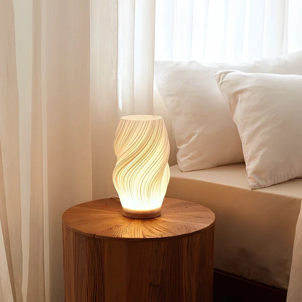 Modern White Plastic LED Table Lamp — Dimmable, Wave Design, 3 Brightness Settings