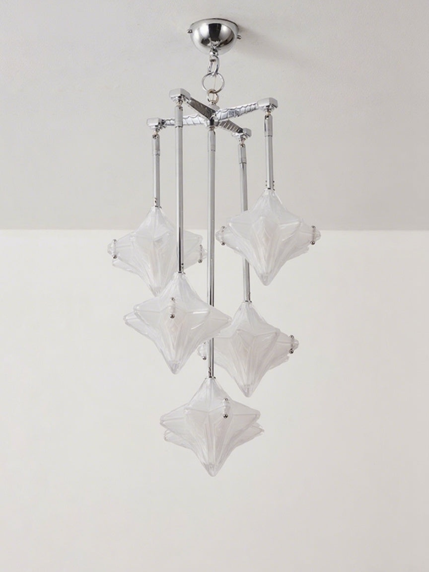Art Deco Star Chandelier – Frosted Glass Deco Fixture for Dining Room – Astris Vega | Esilora