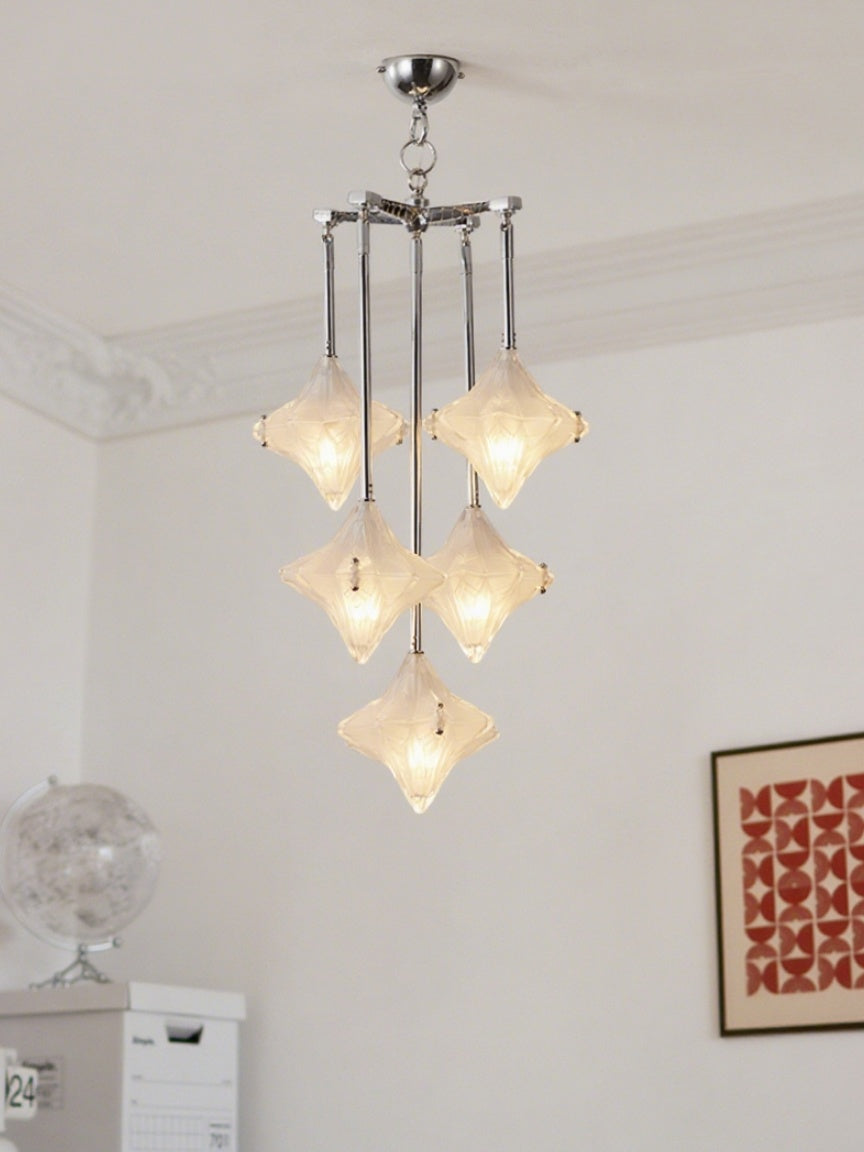 Art Deco Star Chandelier – Frosted Glass Deco Fixture for Dining Room – Astris Vega | Esilora