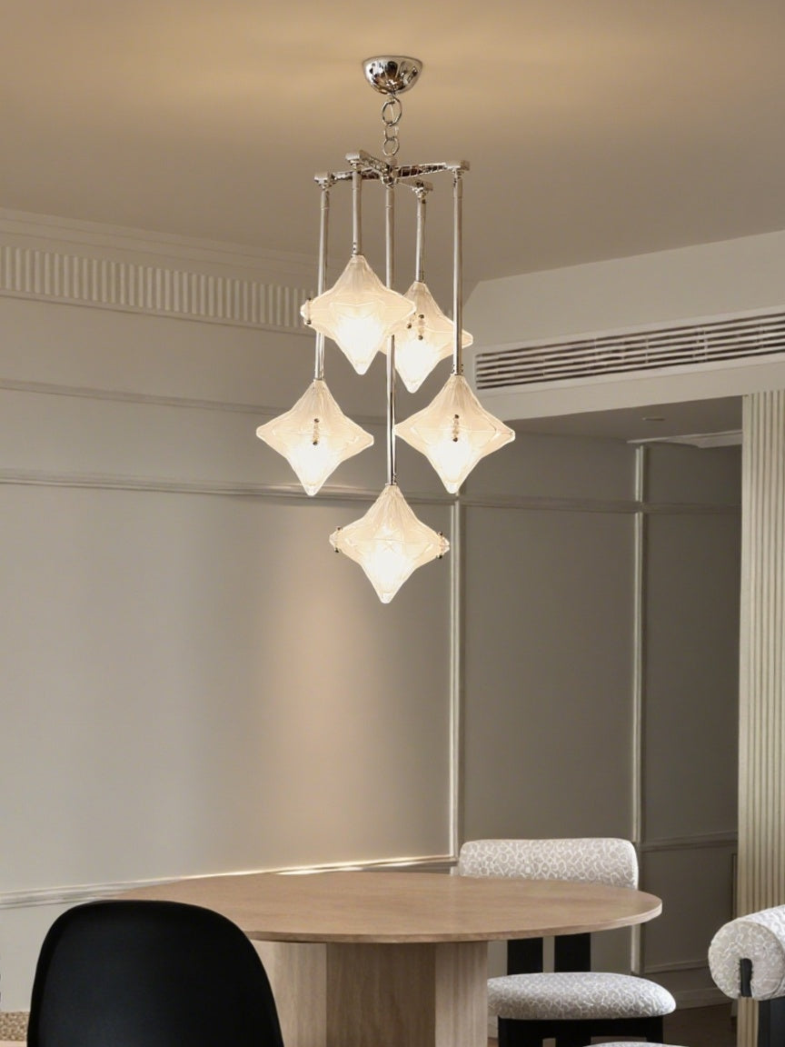 Art Deco Star Chandelier – Frosted Glass Deco Fixture for Dining Room – Astris Vega | Esilora
