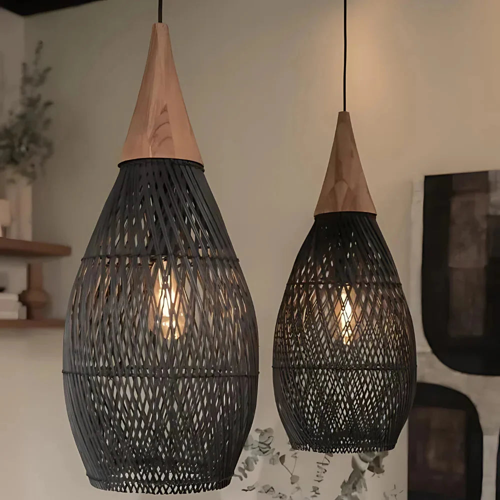 Ręcznie wykonana wisząca lampa z rattanu w formie gobelinu | Esilora