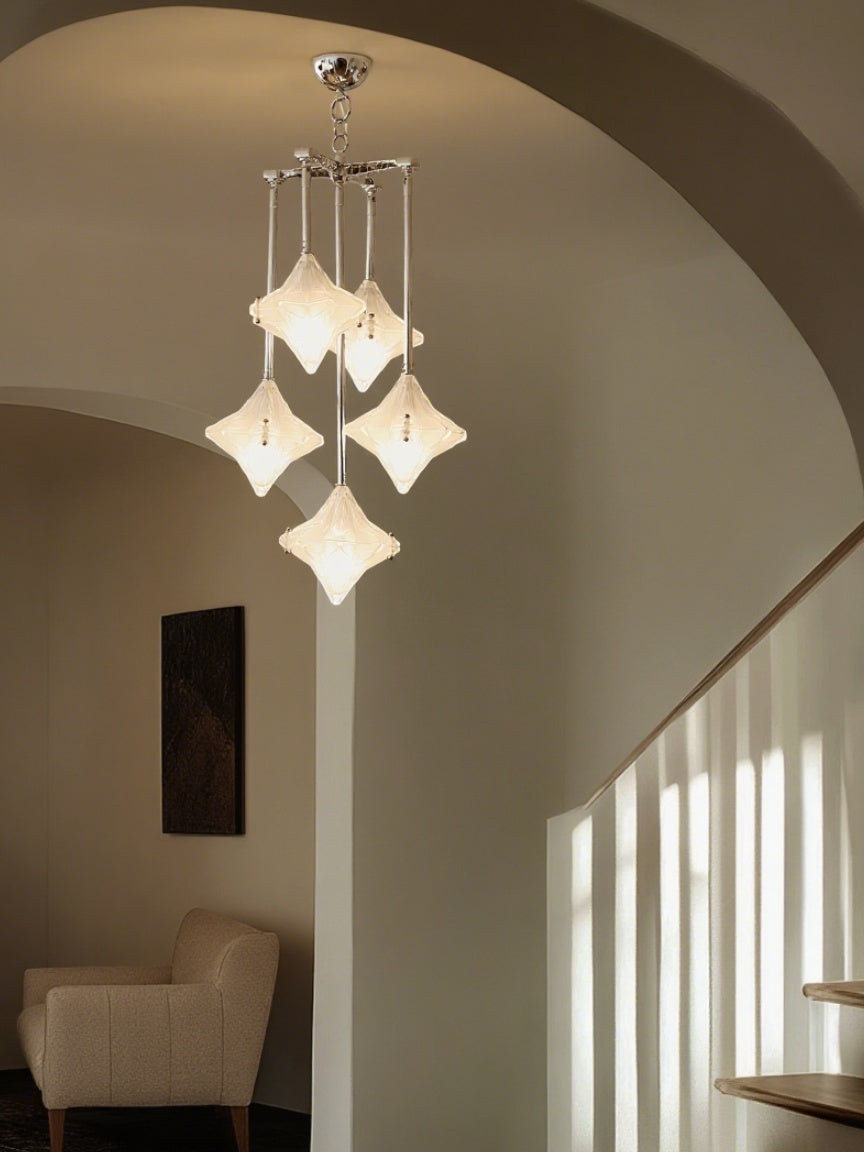 Art Deco Star Chandelier – Frosted Glass Deco Fixture for Dining Room – Astris Vega | Esilora