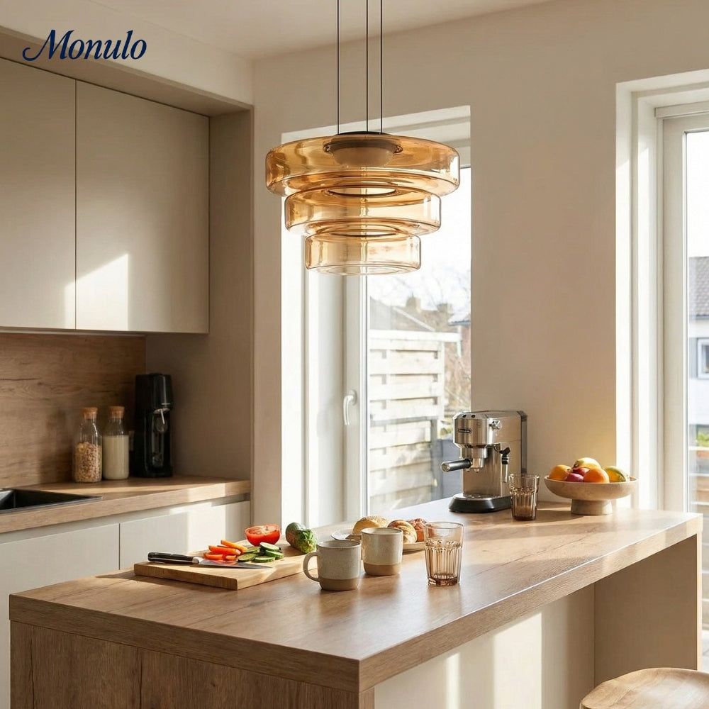 Verdoma Stacked Disc Form Glass Pendant Light Contemporary Nordic Lighting for Kitchens | Esilora