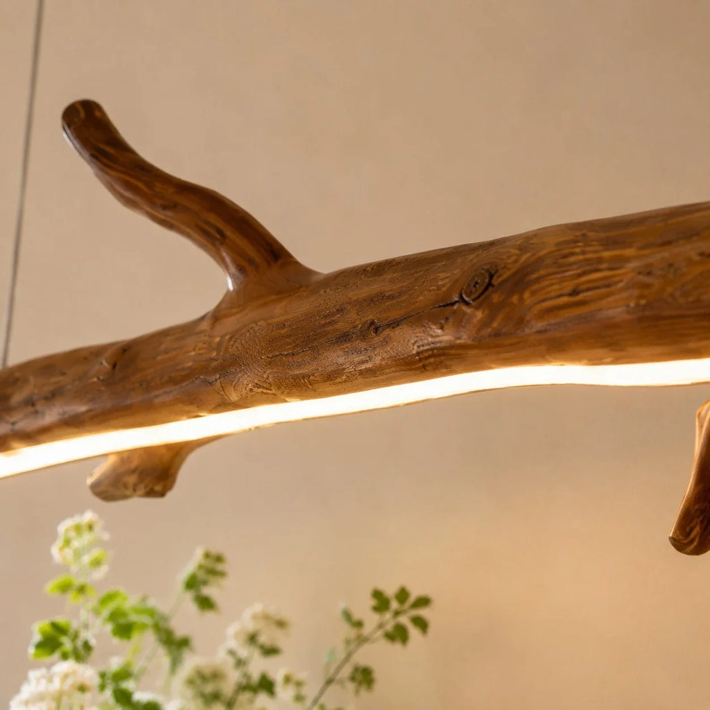 Wabi-Sabi Natural Wood Linear Pendant Light for Dining Rooms and Tea Spaces | Esilora