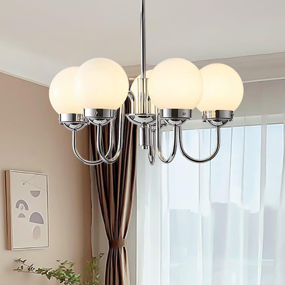 Javina Glass Cluster Chandelier - Iron Rounded Globe Modern Fixture for Dining Room and Living Rooms | Esilora